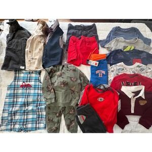 18 Month Boys Clothing Lot Carters OshKosh Dinosaur Plaid Romper Shirts Pants